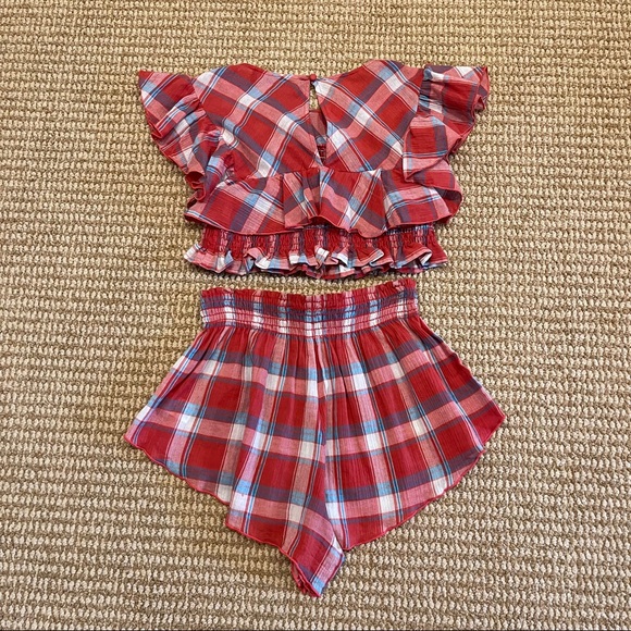 Blue Life Cherry Red Plaid Shorts Set S/M - Picture 9 of 10